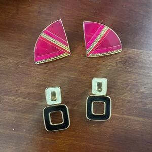 Vintage Gold Tone Mid Century Modern Enamel Dangle Pierced Earrings